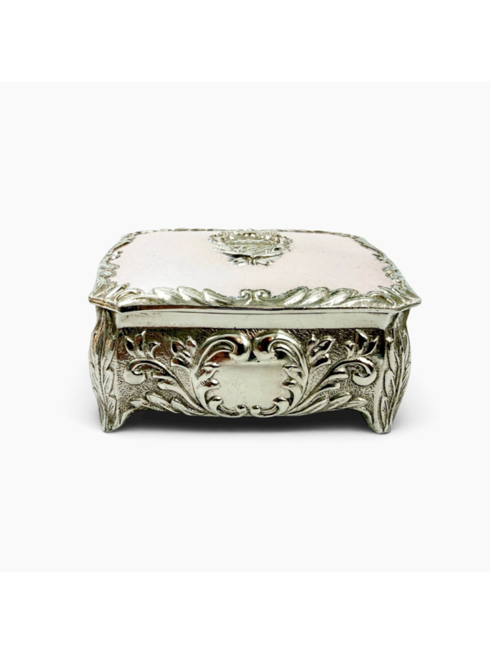 Vintage 1960s Japanese Jewelry Box, Pink Pearl-Tone Lid, Heraldic Crest - Picture 9 of 9